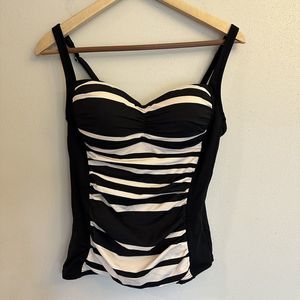 Liz Claiborne Ruched‎ Bikini Top Black Cream Women’s Sz 12